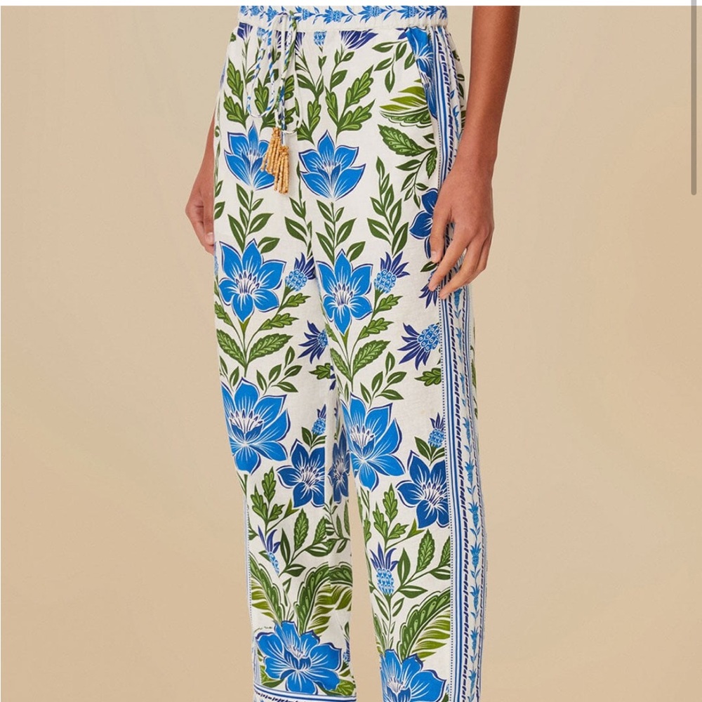 FARM Rio Blue and Green Floral Cropped Pants